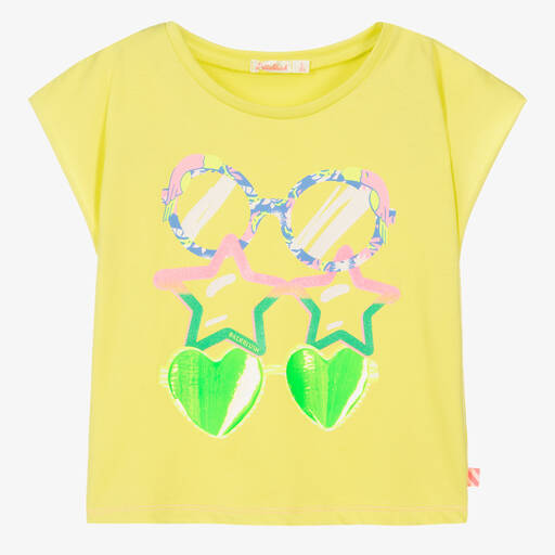 Billieblush-Girls Yellow Cotton Sunglasses T-Shirt | Childrensalon
