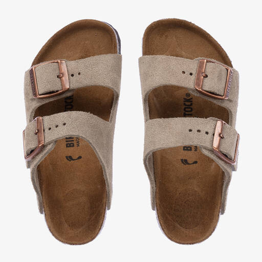 Birkenstock-Beige Suede Buckle Sandals | Childrensalon