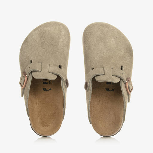 Birkenstock-Beige Suede Leather Clog Sandals | Childrensalon