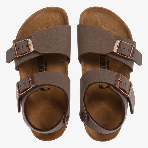Birkenstock-Brown Faux Leather Sandals | Childrensalon