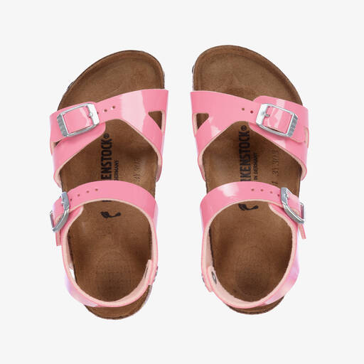 Birkenstock-Girls Pink Patent Faux Leather Sandals | Childrensalon