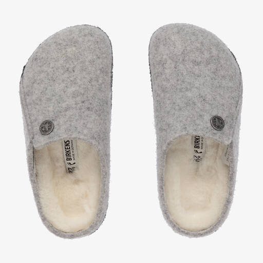 Birkenstock-Grey Felted Wool Slippers | Childrensalon