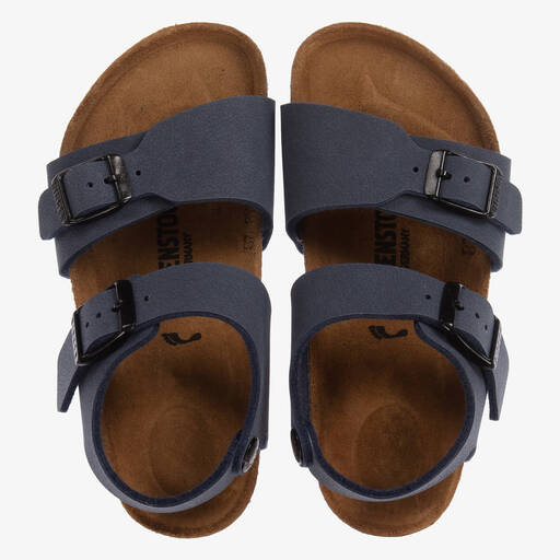 Birkenstock-Navy Blue Faux Leather Sandals | Childrensalon