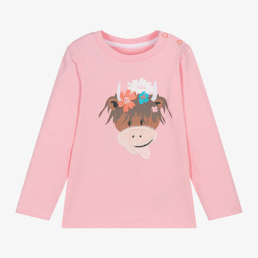 Blade & Rose-Girls Pink Cotton Bonnie Highland Cow Top | Childrensalon