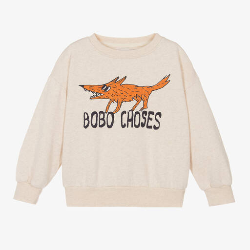 Bobo Choses-Beige Cotton Fox Print Sweatshirt | Childrensalon