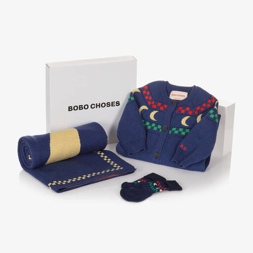 Bobo Choses-Blue Cotton Knit Romper, Blanket & Sock Set | Childrensalon