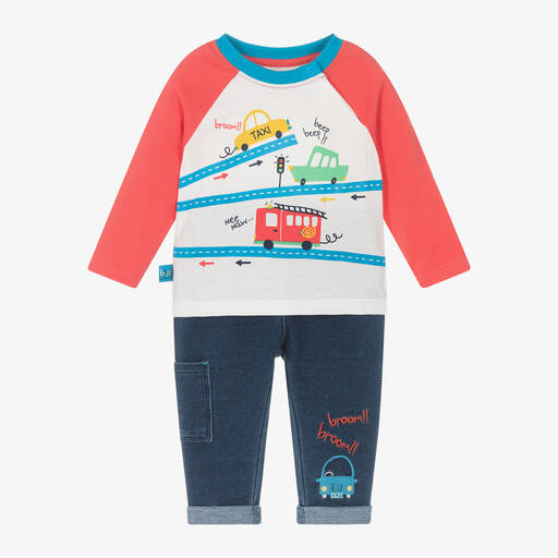 Boboli-Baby Boys Red & Blue Cotton Trouser Set | Childrensalon