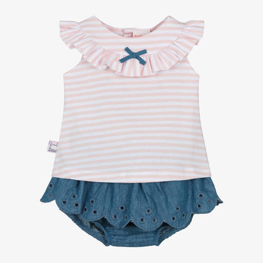 Boboli-Baby Girls Blue Cotton Shorts Set | Childrensalon