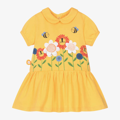 Boboli-Baby Girls Yellow Floral Cotton Dress | Childrensalon