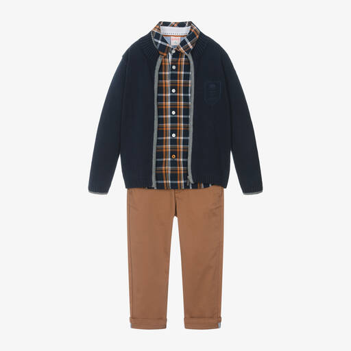 Boboli-Boys Blue & Brown Cotton Trouser Set | Childrensalon