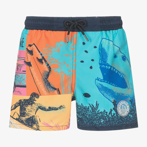 Boboli-Boys Blue Colourblock Shark Swim Shorts | Childrensalon
