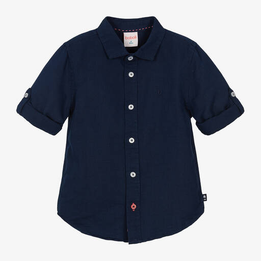 Boboli-Boys Blue Cotton & Linen Shirt | Childrensalon