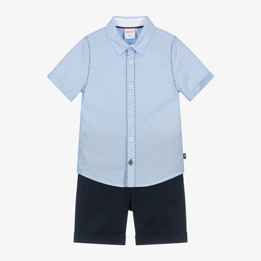 Boboli-Boys Blue Cotton Shirt & Shorts Set | Childrensalon