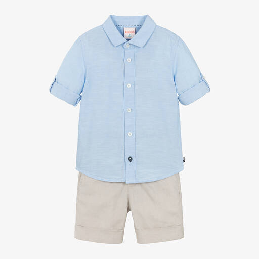 Boboli-Boys Blue Linen & Cotton Shorts Set | Childrensalon