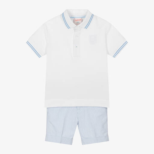 Boboli-Boys Blue Striped Cotton Shorts Set | Childrensalon
