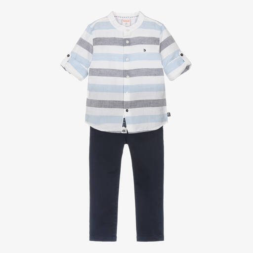 Boboli-Boys Blue Striped Cotton Trouser Set | Childrensalon