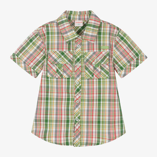 Boboli-Boys Green Check Cotton Shirt | Childrensalon