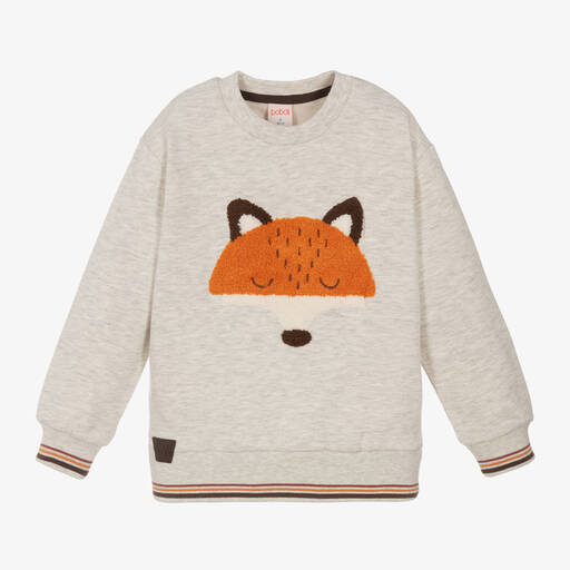 Boboli-Boys Ivory Cotton Fox Sweatshirt | Childrensalon
