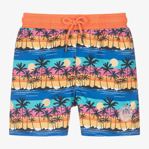 Boboli-Boys Orange & Blue Palm Tree Swim Shorts | Childrensalon