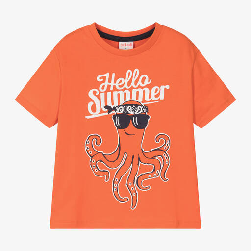 Boboli-Boys Orange Octopus Cotton T-Shirt | Childrensalon