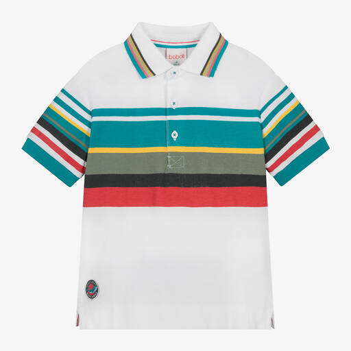Boboli-Boys White Striped Polo Shirt | Childrensalon