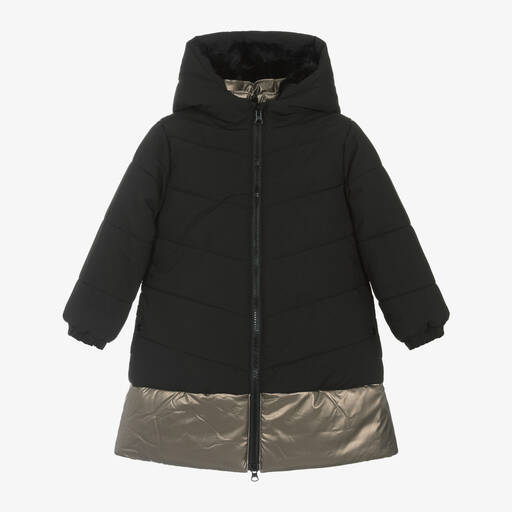 Boboli-Girls Black Hooded Puffer Coat | Childrensalon