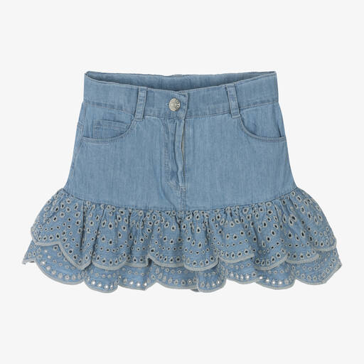 Boboli-Girls Blue Cotton Chambray Skirt | Childrensalon