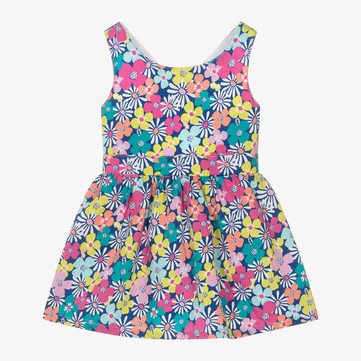 Boboli-Girls Blue Floral Cotton Dress | Childrensalon