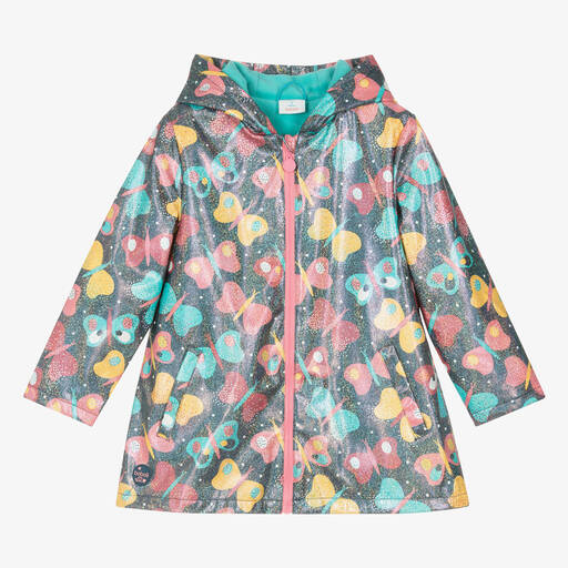 Boboli-Girls Blue Sparkly Butterfly Print Raincoat | Childrensalon