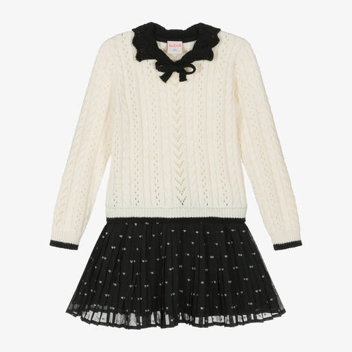 Boboli-Girls Ivory & Black Knitted Dress | Childrensalon