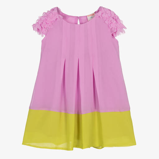 Boboli-Girls Lilac Pink & Green Chiffon Dress | Childrensalon