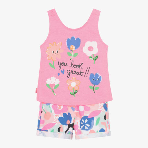 Boboli-Girls Pink Cotton Floral Shorts Set | Childrensalon