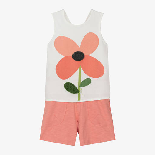 Boboli-Girls Pink Cotton Flower Shorts Set | Childrensalon