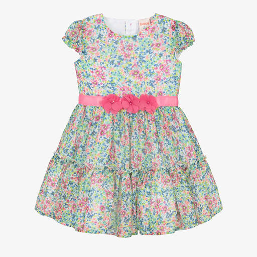 Boboli-Girls Pink & Green Floral Chiffon Dress | Childrensalon