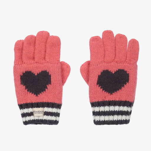 Boboli-Girls Pink Knitted Heart Gloves | Childrensalon