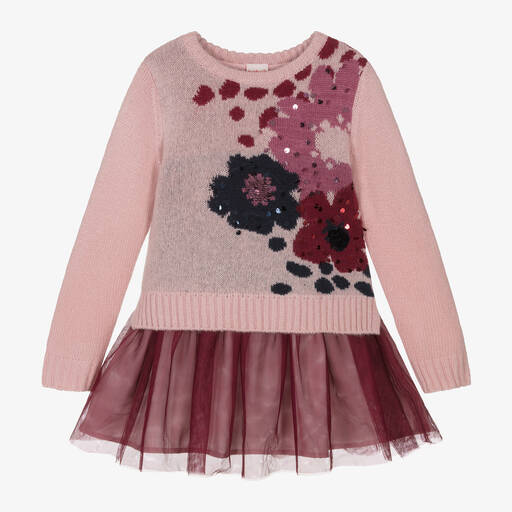 Boboli-Girls Pink Knitted & Tulle Dress | Childrensalon