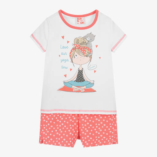 Boboli-Girls Pink & White Cotton Short Pyjamas | Childrensalon
