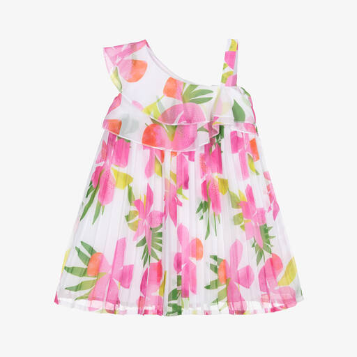 Boboli-Girls Pink & White Floral Chiffon Dress | Childrensalon