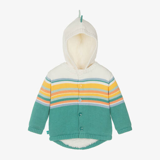 Boboli-Ivory & Green Striped Knitted Pram Coat | Childrensalon