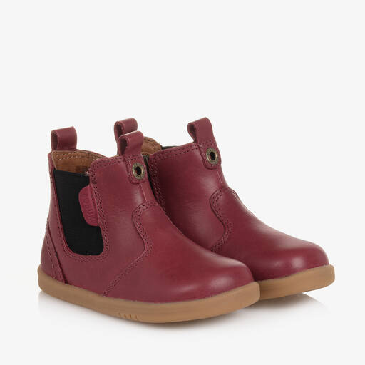 Bobux-Бордовые кожаные ботинки челси для малышек | Childrensalon