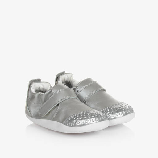 Bobux-Baby Girls Silver Leather First Walkers | Childrensalon