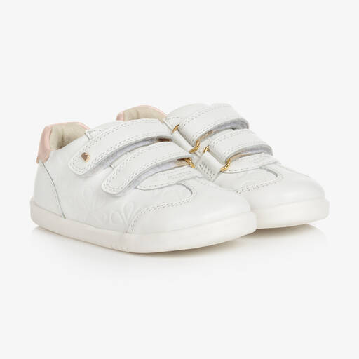 Bobux IWalk-Бело-розовые кожаные кроссовки на липучке | Childrensalon
