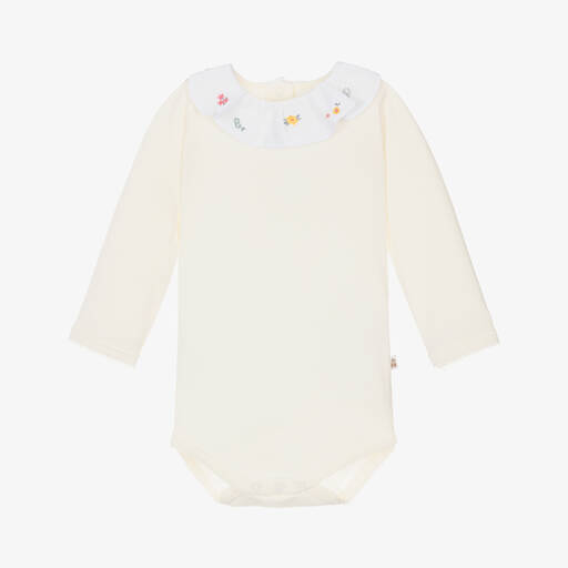 Bonpoint-Baby Girls Ivory Cotton Bodysuit | Childrensalon