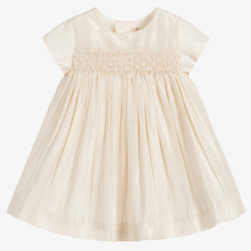 Bonpoint-Baby Girls Ivory Silk Smocked Dress | Childrensalon
