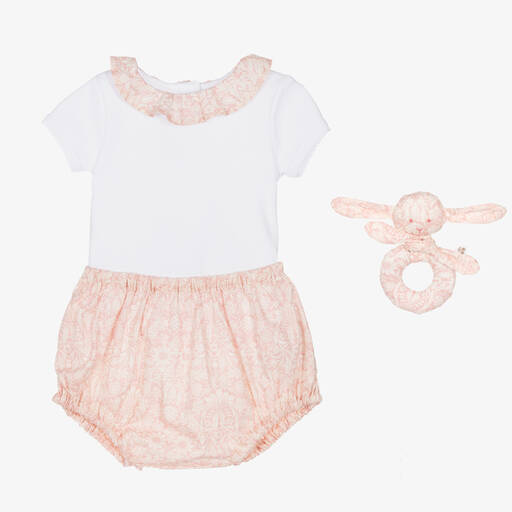Bonpoint-Baby Girls Pink & White Cotton Shorts Set | Childrensalon