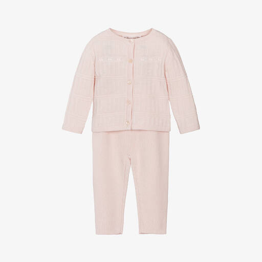 Bonpoint-Baby Girls Pink Wool Knit Trouser Set | Childrensalon