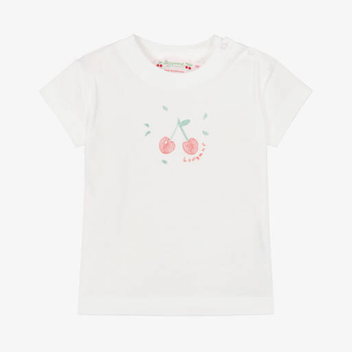 Bonpoint-Baby Girls White Cotton Cherry T-Shirt | Childrensalon