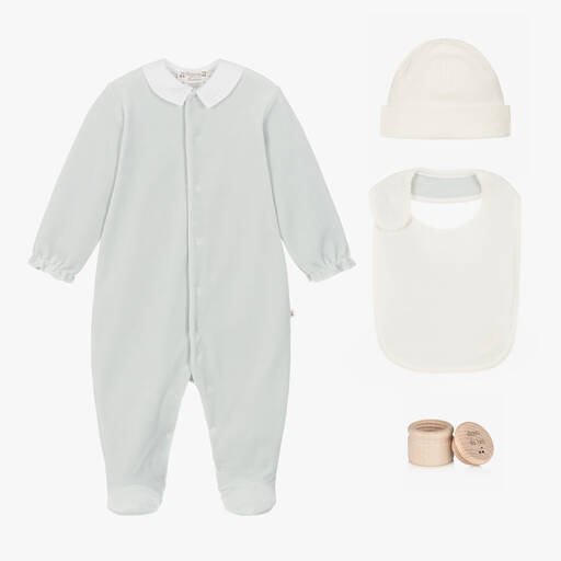Bonpoint-Blue Velour Babysuit Gift Set | Childrensalon
