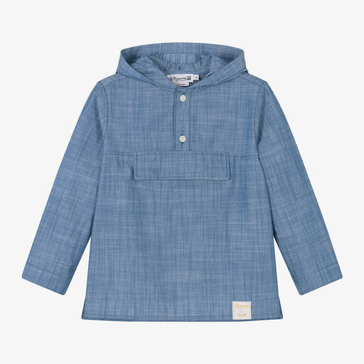 Bonpoint-Boys Blue Chambray Hooded Shirt | Childrensalon