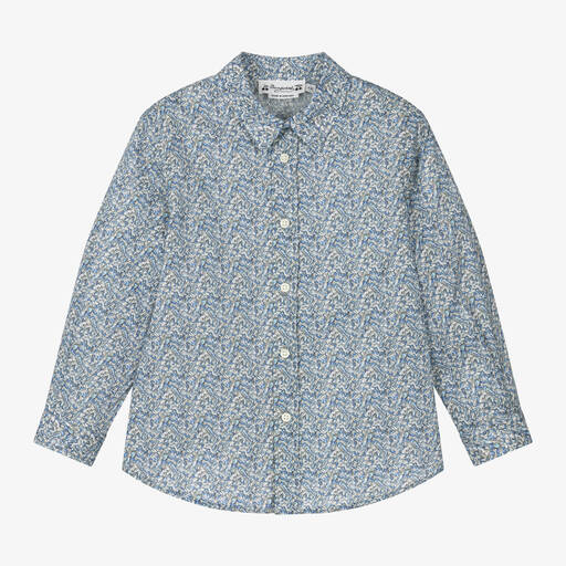 Bonpoint-Boys Blue Liberty Print Cotton Shirt | Childrensalon